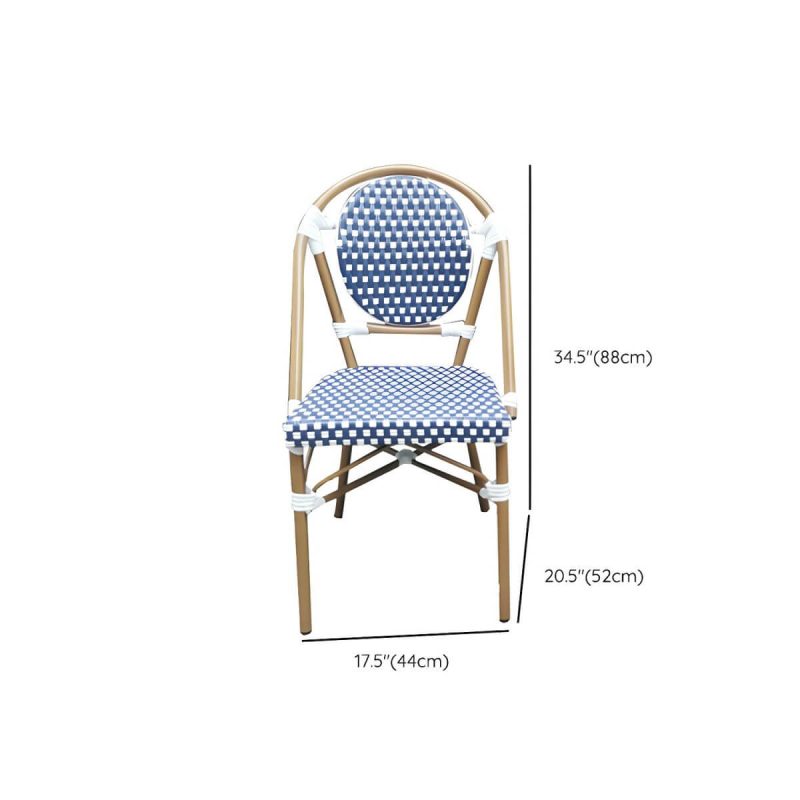 Dimension of Tropical Outdoor Bistro Chairs Rattan Armles Stacking Patio Dining Chair - Blue-White 4 Piece Set