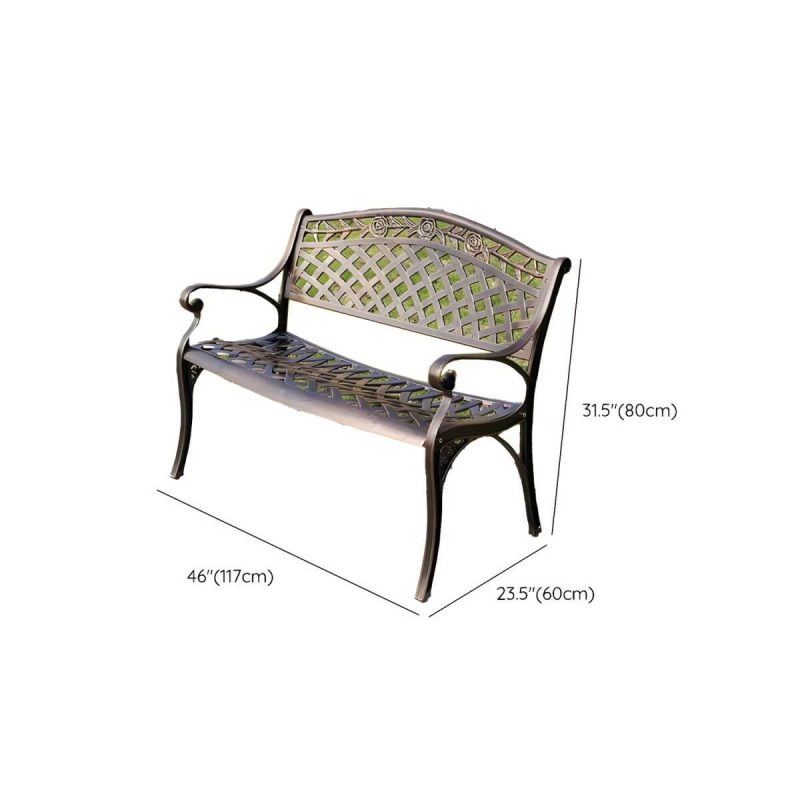 Dimension of French Rural Style Carving Design Park Bench Metal with Backrest and Armrests - Black 46"L x 24"W x 31"H