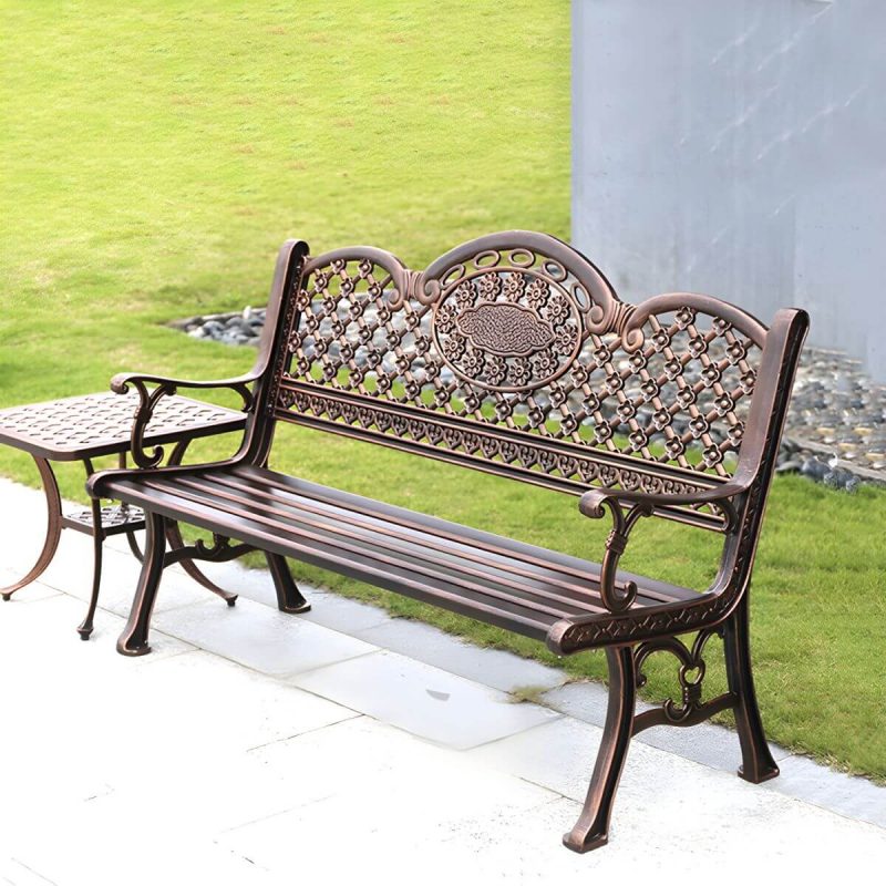 Moderner Metall-Parkbank-Stil mit Beinen, wasserbeständig für den Außenbereich - Bronze 61"L x 24"B x 34"H