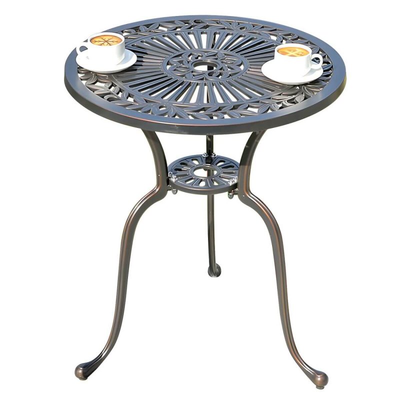 Französischer Landhaus-Patio-Tisch im Freien Aluminiumrahmen Beistelltisch - Nur Tisch 23,6"L x 23,6"B x 27,6"H Braun