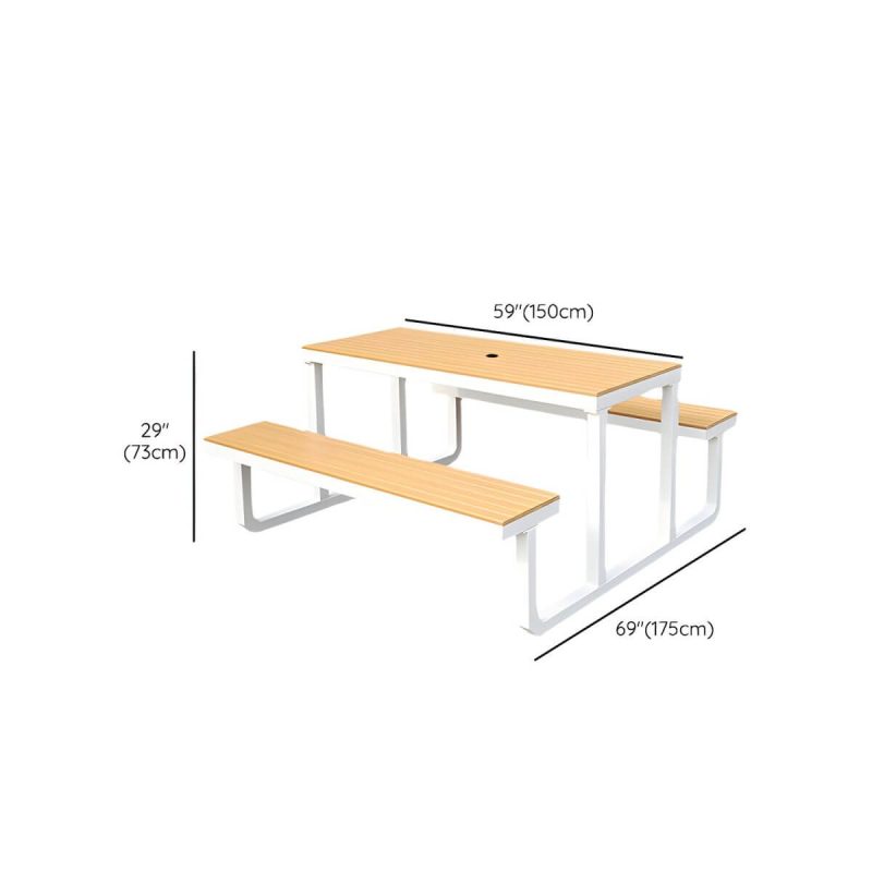Dimension of Contemporary Unfinished Rectangle Picnic Table UV Resistant Picnic Table - 59"L x 69"W x 29"H Umbrella Hole Included Steel Table Only