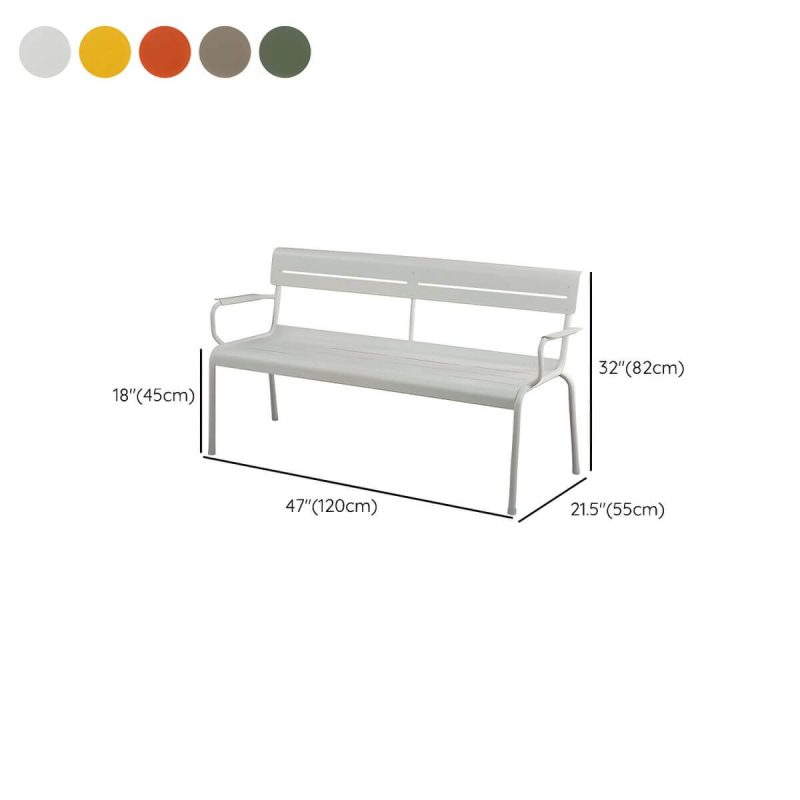 Dimension of Water-Resistant Scandinavian Style Metal Park Bench with Aluminum Seating and Backrest - Red 120 x 55 x 82 cm