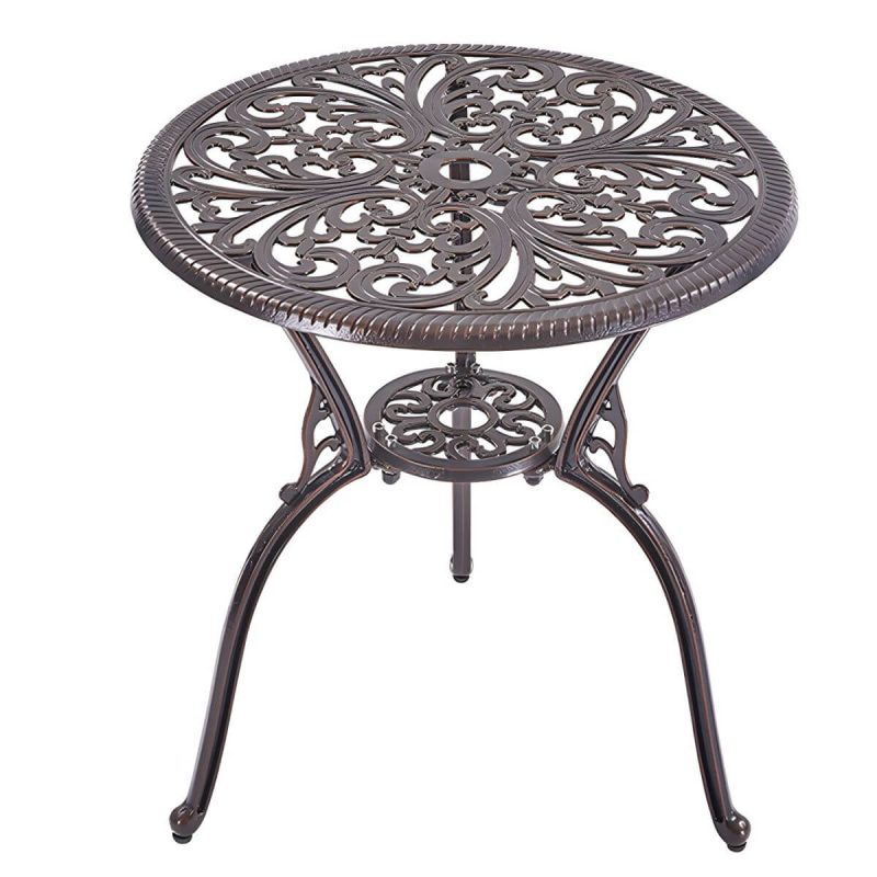 Französischer Landhaus-Patio-Tisch im Freien Aluminiumrahmen Beistelltisch - Nur Tisch 24"L x 24"B x 25,5"H Braun