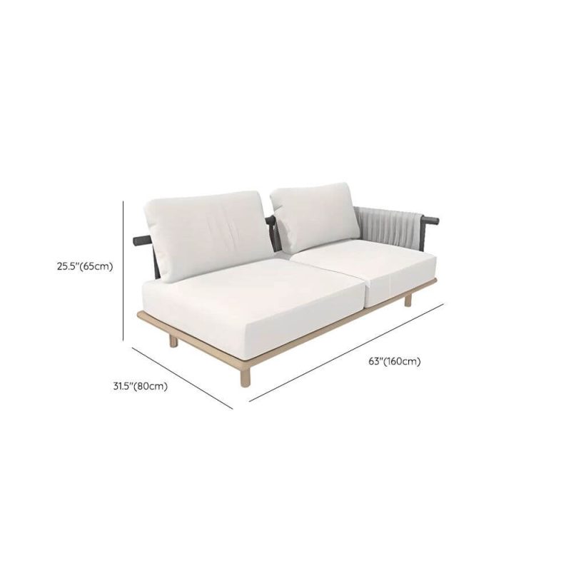 Dimension of Wood Color Teak Loveseat, Waterproof, with Pillow for 2, Trendy Cushion, 2-Seater Corner Sofa