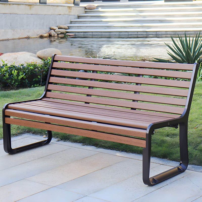 Industrielle Metall-Parkbank mit wasserdichter Aluminium-Sitzfläche in Braun - Gelb-Braun Weiß 59"L x 17"B x 20"H