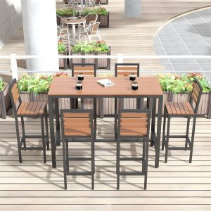 Metall- und Holz-Patio-Tisch Rechteckig Industrial No Distressing Bar Tisch - 180 x 60 x 105 cm Schwarzer Tisch Nur