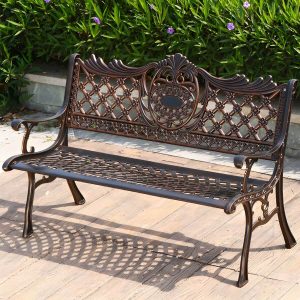 Bohemian Metall Parkbank mit wasserdichtem Design und geschwungenen Armlehnen - Weiß 39"L x 24"B x 34"H