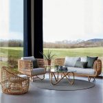 4-teiliges Outdoor-Sofa-Set mit Glastisch, Textilbezug, klarem Tisch, abnehmbaren Kissen, grauem Kissen, inklusive Loveseat, 4-teiliges Set (Stuhl & Loveseat & runde Sofa & Couchtisch)