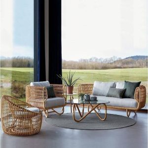 4-teiliges Outdoor-Sofa-Set mit Glastisch, Textilbezug, klarem Tisch, abnehmbaren Kissen, grauem Kissen, inklusive Loveseat, 4-teiliges Set (Stuhl & Loveseat & runde Sofa & Couchtisch)