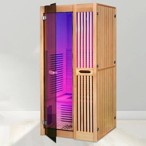 Rechteckige Holz-FAR-Infrarotsauna mit LED-Beleuchtung und Bluetooth-Kompatibilität - Natur 47"L x 39"B x 75"H