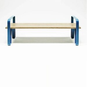 Parkbank in modernem Stil mit geschwungenen Armlehnen, Rückenlehne, Holz, 47"L x 16"B x 33"H