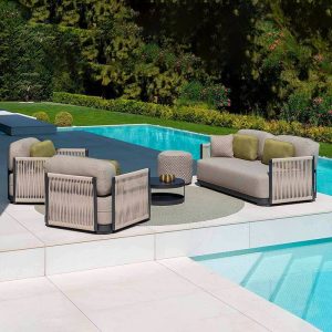Zeitgenössisches hellgraues Loveseat für 2 Personen mit UV-beständigem Alloy-Rahmen, Kissen und Polster, 2-Sitzer Sofa