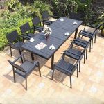 Outdoor-Esstischset mit Legierungssitz, 7-teiliges Set, wetterfestes Mitternachtsschwarz, Stuhl, einfacher Stil mit Tisch, 94"L x 35"B x 29"H, Tisch & 6 Stühle