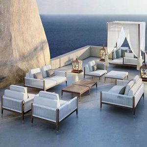 Weißes Naturholz Sofa für 1 Person mit Kissen - UV-beständiger Trendstil mit Polster, 1-Sitzer Sofa