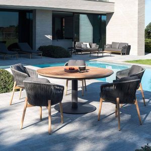 Trendy Aluminium Metal Patio Arm Chair with Ink Cushion - 1 Stuhl, 23"L x 24"B x 30"H