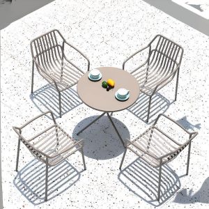 Graue Aluminium Metall Art Deco Terrassen Armlehnenstuhl, stapelbar, 1 Stuhl, 20"L x 23"B x 32"H