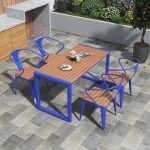Einfaches rechteckiges Kakaoeisen-Patio-Esstisch, Blau, Nur Tisch