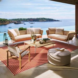 Weißes zeitgenössisches Sofa für 1 Person mit UV-beständigem Alloy-Rahmen, Kissen und Polster, Einzelner Akzentstuhl