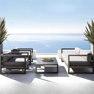 Outdoor-Sofa Sitzgruppe, 2-teiliges Set, Tinte 100% Baumwollbezug, Metallgestell, UV-beständiges Sofa, 2-teiliges Set (3-Sitzer Sofas*2)