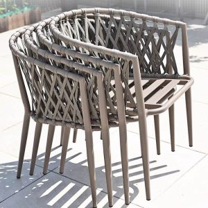 Polsterter Taubengrauer Outdoor-Esstischgarnitur, wetterbeständige 7-teilige Stühle und Tisch, moderner Stil, 59,1"L x 31,5"B x 29,1"H, Tisch & 6 Stühle