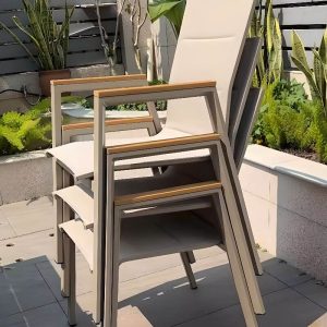 Stoff 9-teiliges Outdoor-Essset in Naturfarbe, Schwarz, 86.6"L x 35.4"B x 29.5"H, Tisch & 8 Stühle