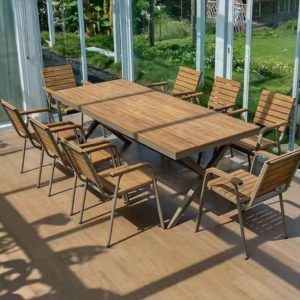 Outdoor-Esstisch aus Metall mit natürlicher Oberfläche, Casual-Stil, 31,5"L x 31,5"B x 29,1"H, nur Tisch