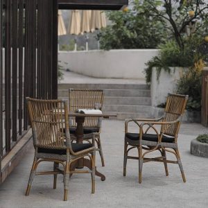 Moderner Outdoor-Seitenstuhl mit Naturfinish Holzrahmen, Einzelstuhl, Grau, Standard, 19"L x 24"B x 37"H