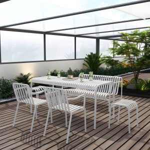 Moderner geometrischer wasserfester Hofeisentisch Gartentisch - Nur Tisch 55.1"L x 27.6"B x 29.5"H Weiß