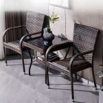 Zeitgenössischer Sepia Rattan stapelbarer Patio Armlehnenstuhl für 1 Stuhl, Kaffee, gepolstert