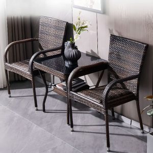 Zeitgenössischer Sepia Rattan stapelbarer Patio Armlehnenstuhl für 1 Stuhl, Kaffee, gepolstert