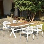 Outdoor-Essset in natürlicher Farbe, wetterfestes Legierungsrahmen 5-teilig mit Stuhl, einfacher Tisch, Tisch & 4 Stühle, 59"L x 30"B x 29"H