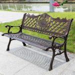 Moderne Antik Messing/Braune Legierung Outdoor Bank mit geschwungenen Arm - 46"L x 24"B x 31"H