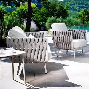 Sofa mit hellgrauem Rahmen, Kissen, Legierung, UV-beständig für 1 Person, trendiger Stil und Polster, 1-Sitzer Sofa