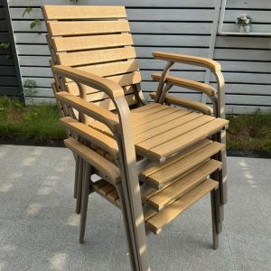 Natürliche Farbe Outdoor-Esstischgarnitur mit Stahlrahmen, 7-teiliges Set, wetterfest, Stuhl, einfacher Stil mit Tisch, Champagner, 59,1"L x 35,4"B x 29,1"H, Tisch & 6 Stühle