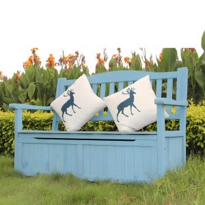 Skandinavische Outdoor-Sitzbank aus Massivholz in Hellgrün mit Stauraum 48,8" x 25,2" x 35" - Blau