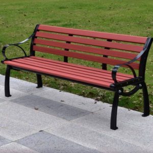 Modish Scarlet Parkbank mit Metallrahmen, geschwungener Armlehne und Rückenlehne, Karmesinrot, 59"L x 22"B x 28"H