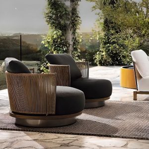 Trendiges Teak Daybed für 2 Personen mit UV-beständigem Karamellrahmen, Kissen und Polster, Daybed