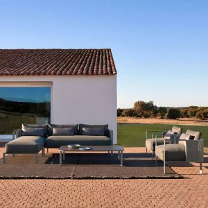 Zeitgenössisches graues Edelstahl-Sofa mit Kissen, UV-beständig für 1, Sitzkissen, Chaise Sektional-Sofa