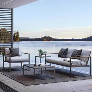 Graue Naturholz-Sofa mit abnehmbarem Kissenbezug für 3 Personen, UV-beständig, trendiger Stil - 1 Stück, 3-Sitzer Sofa