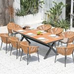Einfacher rechteckiger grau/hellbrauner Patio-Esstisch aus recyceltem Holz/Stein - 63"L x 31,5"B x 29,5"H, nur Tisch