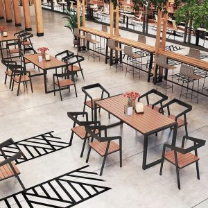 Casual Hellbrauner Eisen-Außendiningtisch, Weiß, 27,6"L x 27,6"B x 29,5"H, Nur Tisch