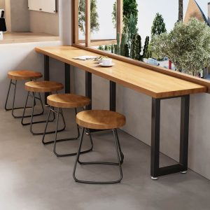 Einfacher brauner Holz rechteckiger wasserdichter Terrassen-Bartisch, ohne Stühle, 63"L x 16"B x 30"H