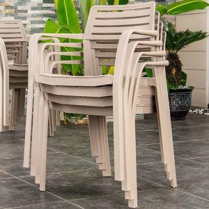 Elfenbein Outdoor-Esstischgarnitur mit Polymer-Sitz, 7-teiliges Set, wetterfest, Stuhl, einfacher Stil mit Tisch, 47"L x 28"B x 28"H, Tisch & 6 Stühle
