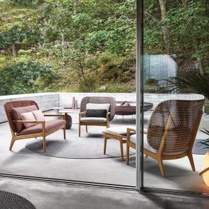 Wasserdichtes Teak-Braun-Sofa für 1 Person, trendiger Stil mit Kissen, 1 Stück, Sofa mit hoher Rückenlehne