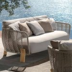 Holzfarbenes Naturholz Modernes Sofa für 1 mit Kissen und Polster, UV-beständig, Holz, 1-Sitzer Sofa