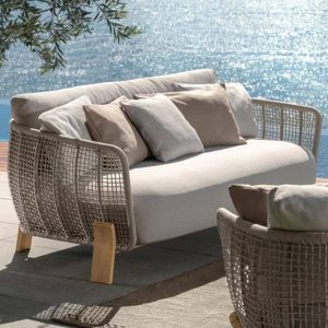 Holzfarbenes Naturholz Modernes Sofa für 1 mit Kissen und Polster, UV-beständig, Holz, 1-Sitzer Sofa