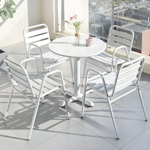 Metall-Patio-Tisch im zeitgenössischen Stil, wasserbeständig in Weiß - 35,4"L x 35,4"B x 28,3"H Rund