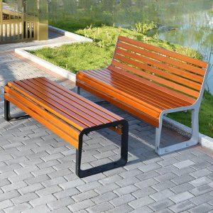 Parkbank in Aprikosenfarbe im modischen Stil mit Rückenlehne, recyceltem Holz, Orange, 71"L x 22"B x 31"H