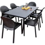 Gartenmöbel-Set, Polymerverbindung, feuerresistent, 7-teilig, Tintenfarbe, mit Stuhl und Tisch, minimalistischer Stil, 47.2"L x 27.6"B x 28.7"H, Tisch & 6 Stühle