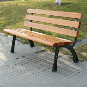 Einfache braune Holz Gartenbank mit Rückenlehne, 59"L x 22"B x 28"H